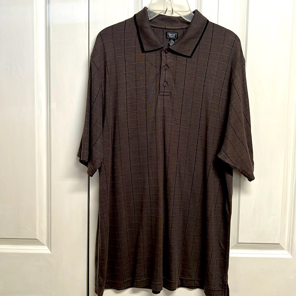 Denver Hayes Dark Brown Black Box Print Short Sleeve Polo Shirt Size L